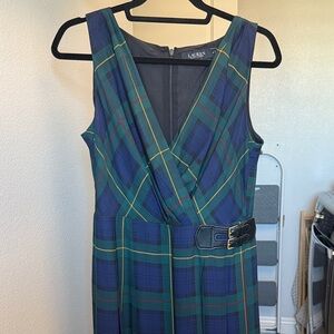 Lauren Ralph Lauren Blue and Green Checkered Maxi Dress